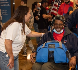 Veteran being welcomed home at the airport