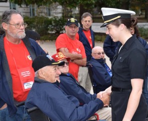 Navy Cadet from Nipomo greeting a veteran